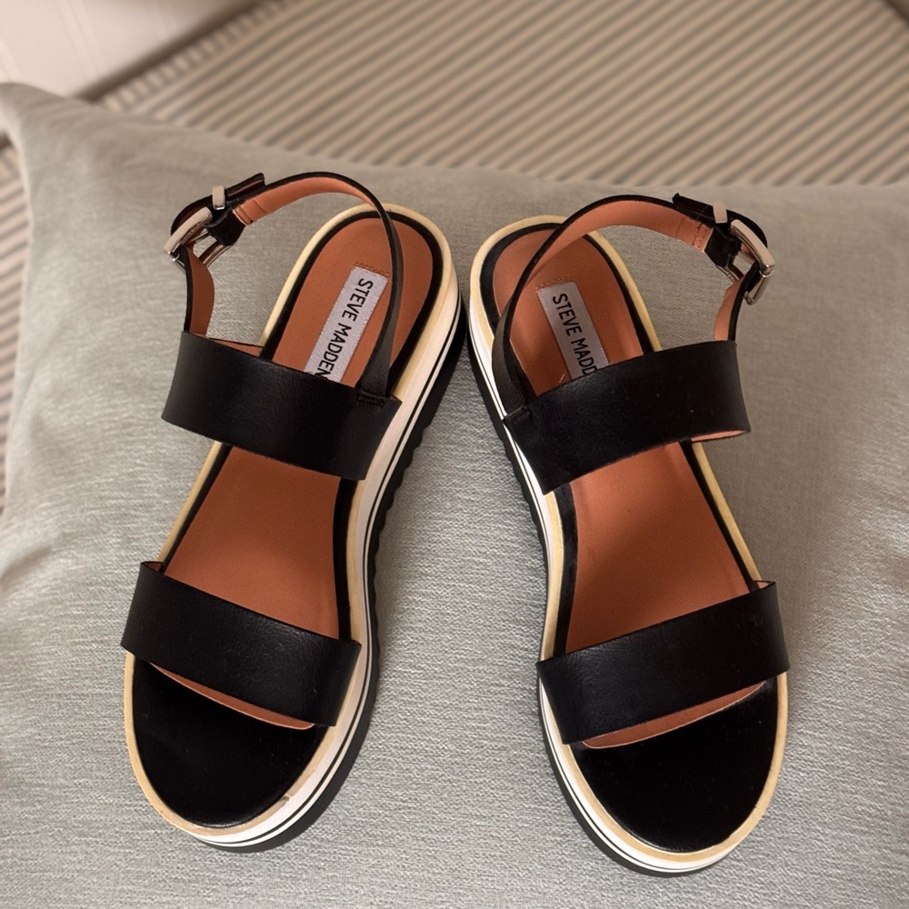 Steve Madden Black Two-Strap Platform Sandals